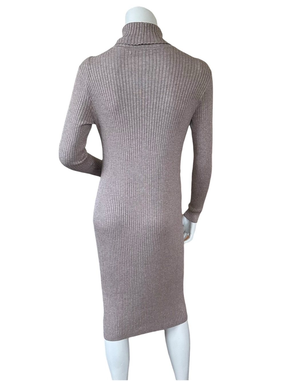 Peruvian Connection Taupe Brown Ribbed Pima Cotton Turtleneck Midi Dress Medium - Picture 5 of 6